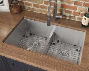 Alternate Image for Ruvati Urbana 32" Undermount Stainless Steel Kitchen Sink, 50/50 Low Divide Double Bowl, 16 Gauge, Rounded Corners, RVH7411