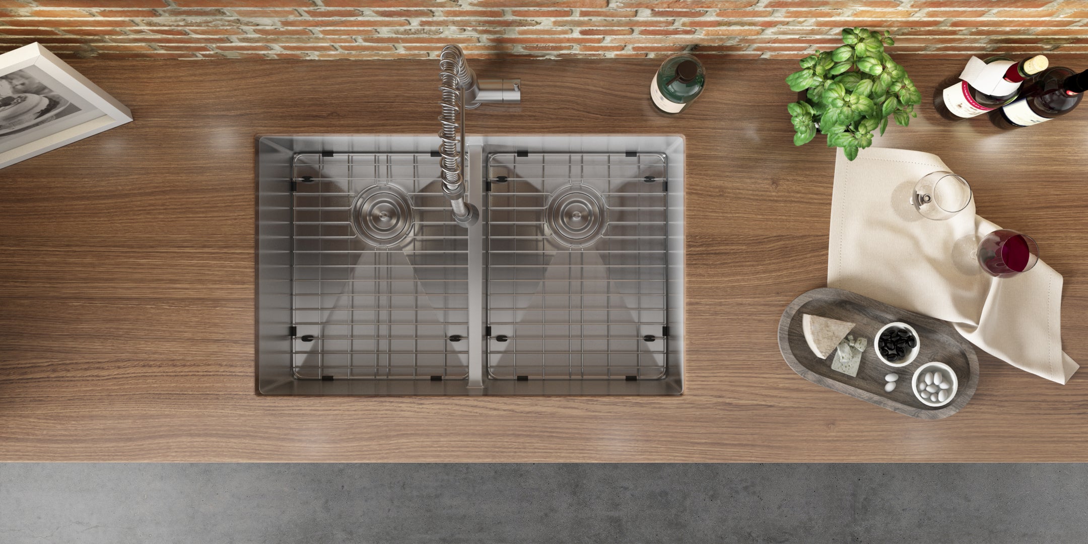 Alternative View of Ruvati Urbana 32" Undermount Stainless Steel Kitchen Sink, 50/50 Low Divide Double Bowl, 16 Gauge, Rounded Corners, RVH7411