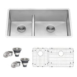 Alternative View of Ruvati Urbana 33" Undermount Stainless Steel Kitchen Sink, 40/60 Low Divide Double Bowl, 16 Gauge, Rounded Corners, RVH7418