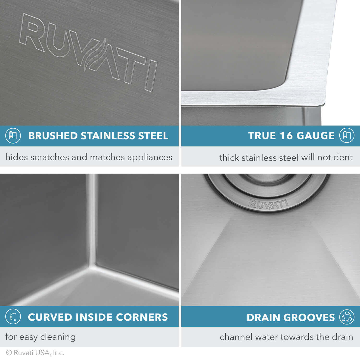 Alternative View of Ruvati Urbana 33" Undermount Stainless Steel Kitchen Sink, 40/60 Low Divide Double Bowl, 16 Gauge, Rounded Corners, RVH7418