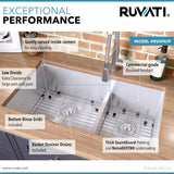 Alternative View of Ruvati Urbana 33" Undermount Stainless Steel Kitchen Sink, 60/40 Low Divide Double Bowl, 16 Gauge, Rounded Corners, RVH7419