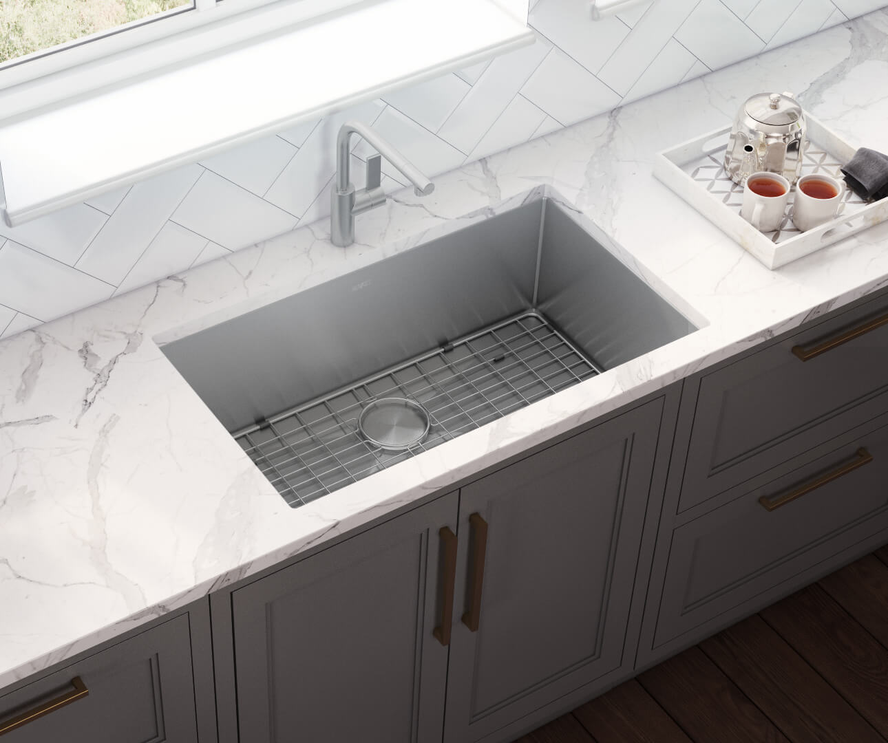 Alternative View of Ruvati Gravena 35" Undermount Stainless Steel Kitchen Sink, 16 Gauge, Rounded Corners, RVH7466
