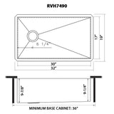 Dimensions for Ruvati Tribeca 32" Slope Bottom Offset Drain Reversible Undermount Stainless Steel Kitchen Sink, 16 Gauge, RVH7490