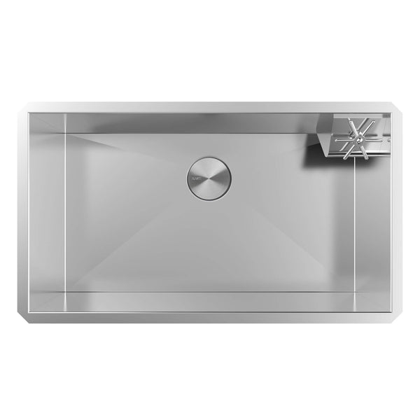 Ruvati Ibiza Glass Rinser and Sink Combo 30-inch Undermount 16 Gauge Stainless Steel Rounded Corners Kitchen Sink Single Bowl, 16, RVH7533