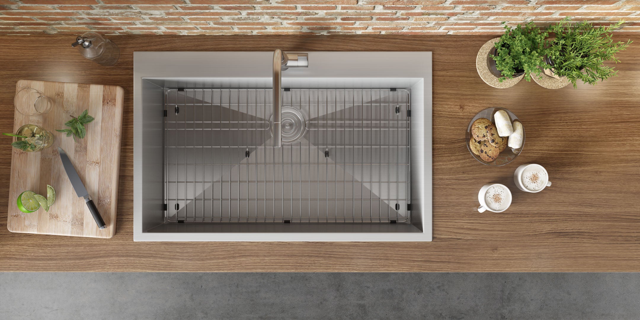 Alternative View of Ruvati Tirana 33" Drop-in Topmount Stainless Steel Kitchen Sink, 16 Gauge, Zero Radius, RVH8000