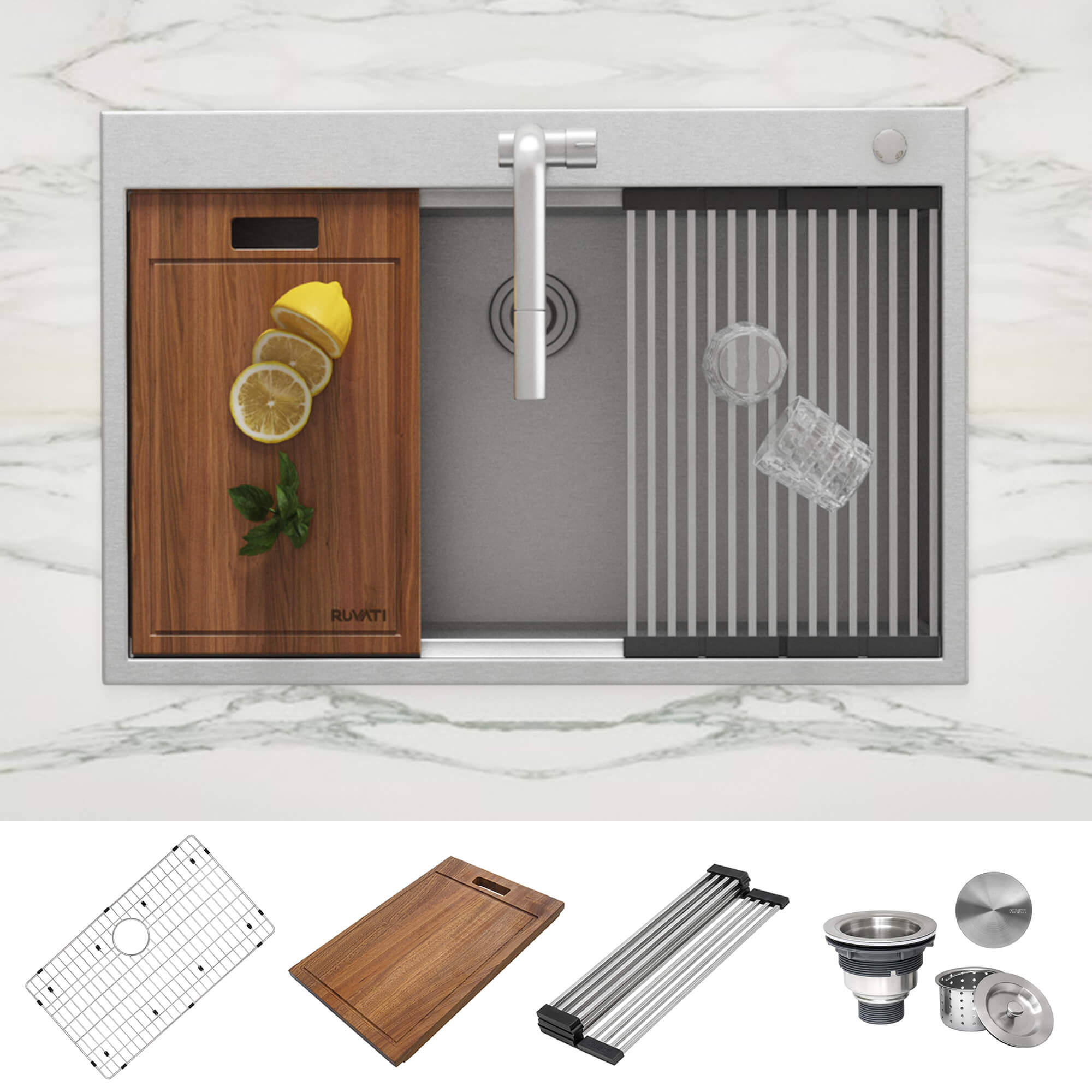 Alternative View of Ruvati Siena 33" Drop In Stainless Steel Workstation Kitchen Sink, 16 Gauge, RVH8002