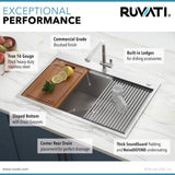 Alternative View of Ruvati Siena 33" Stainless Steel Workstation Kitchen Sink, 16 Gauge, Rounded Corners, RVH8003