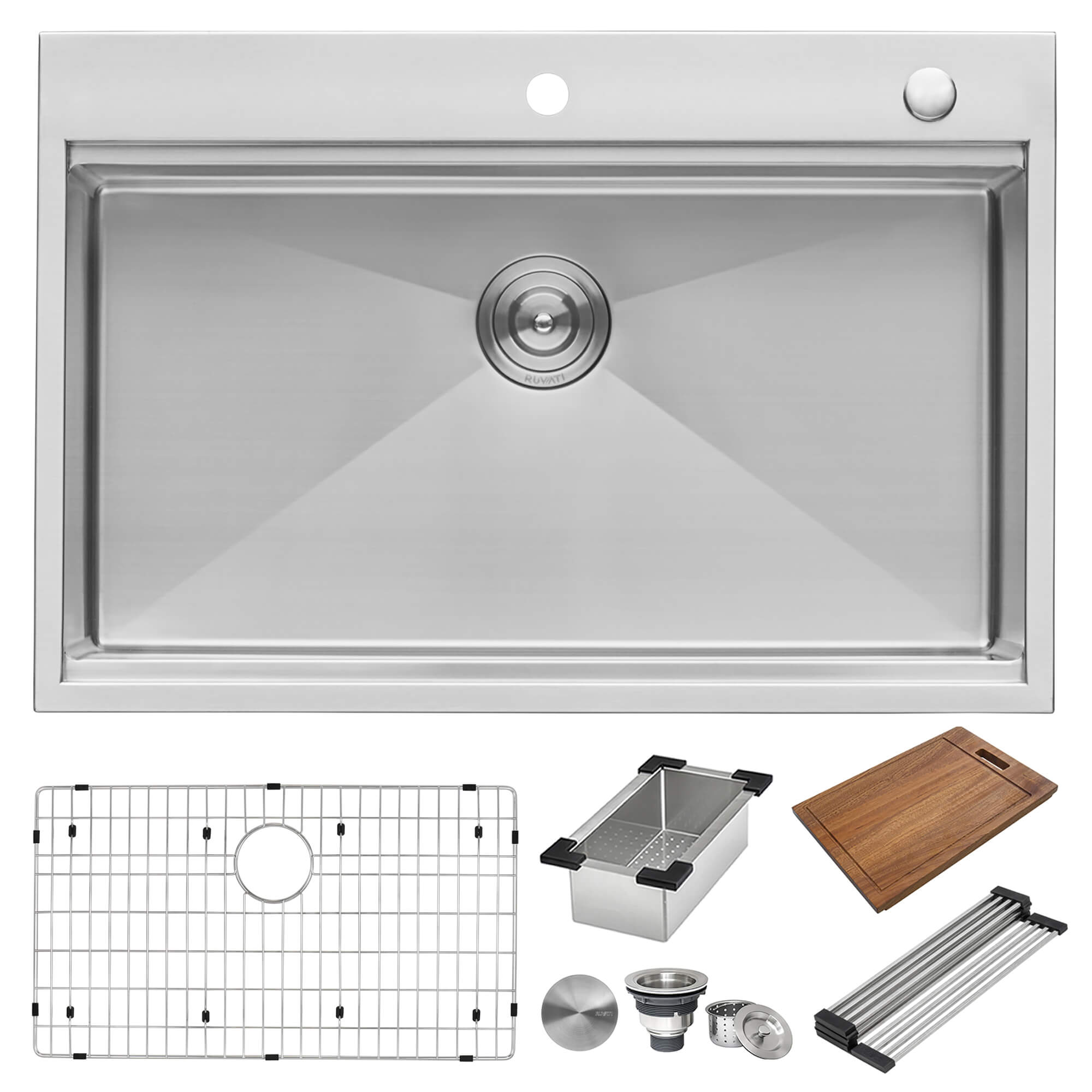 Alternative View of Ruvati Siena 33" Stainless Steel Workstation Kitchen Sink, 16 Gauge, Rounded Corners, RVH8003