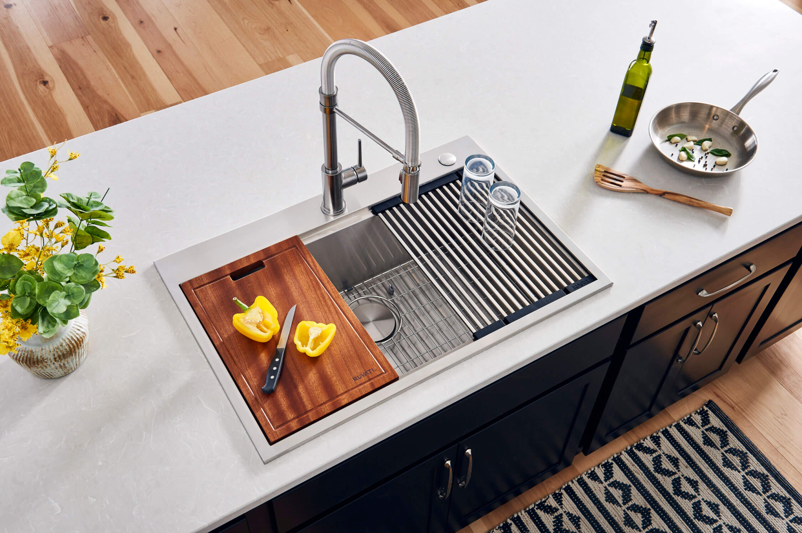 Alternative View of Ruvati Siena 33" Stainless Steel Workstation Kitchen Sink, 16 Gauge, Rounded Corners, RVH8003