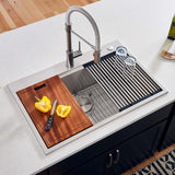 Main Image of Ruvati Siena 33" Stainless Steel Workstation Kitchen Sink, 16 Gauge, Rounded Corners, RVH8003