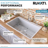 Alternative View of Ruvati Tirana Pro 33" Stainless Steel Kitchen Sink, 16 Gauge, Rounded Corners, RVH8005