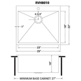 Dimensions for Ruvati Tirana 25" Drop-in Topmount Stainless Steel Kitchen Sink, 16 Gauge, RVH8010