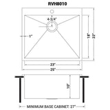 Dimensions Image for Ruvati Tirana 25" Drop-in Topmount Stainless Steel Kitchen Sink, 16 Gauge, RVH8010