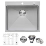 Ruvati Tirana Pro 24 x 20 inch Drop-in 16 Gauge Stainless Steel Rounded Corners Topmount Kitchen Sink Single Bowl, 16, RVH8014