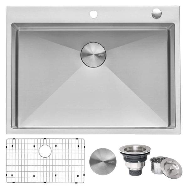 Main Image of Ruvati Tirana Pro 27 x 20 inch Drop-in 16 Gauge Stainless Steel Rounded Corners Topmount Kitchen Sink Single Bowl, 16, RVH8017