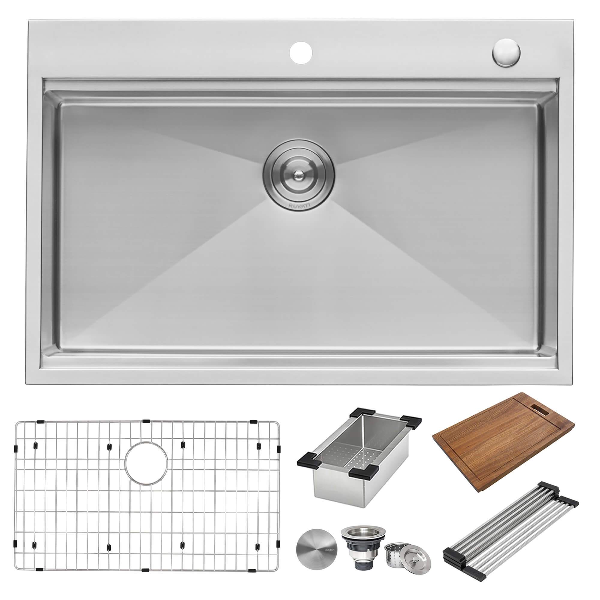 Alternative View of Ruvati Siena 30" Stainless Steel Workstation Kitchen Sink, 16 Gauge, Rounded Corners, RVH8030