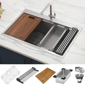 Alternate Image for Ruvati Siena 30" Stainless Steel Workstation Kitchen Sink, 16 Gauge, Rounded Corners, RVH8030