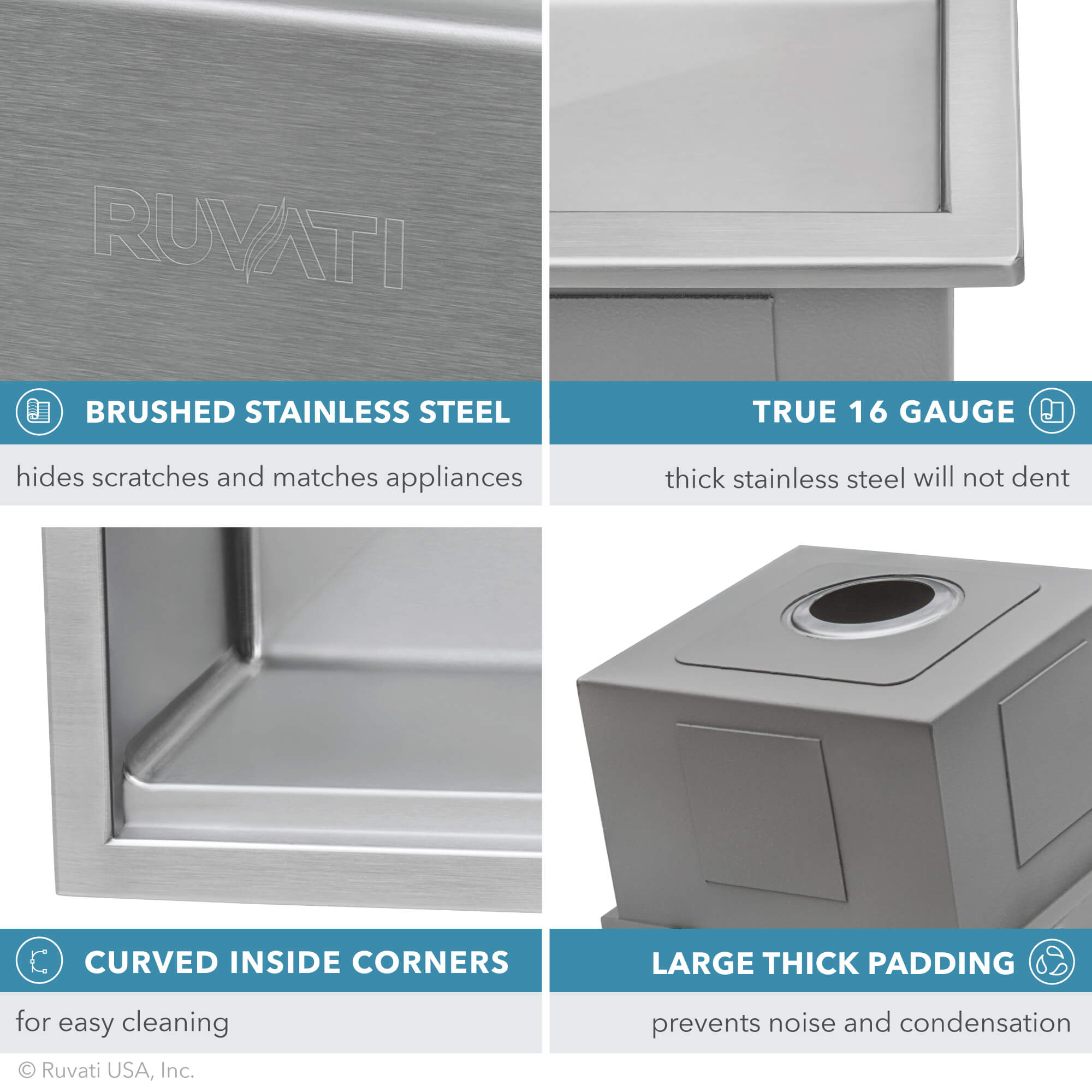 Alternative View of Ruvati Siena 33" Stainless Steel Workstation Kitchen Sink, 60/40 Double Bowl, 16 Gauge, Rounded Corners, RVH8035