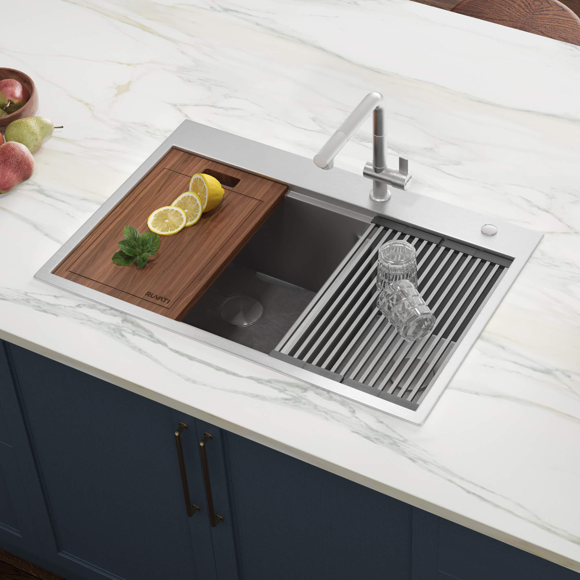 Alternative View of Ruvati Siena 33" Stainless Steel Workstation Kitchen Sink, 40/60 Double Bowl, 16 Gauge, Rounded Corners, RVH8036