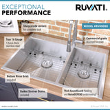 Alternative View of Ruvati Tirana 33" Drop In Stainless Steel Kitchen Sink, 60/40 Double Bowl, 16 Gauge, Zero Radius, RVH8050