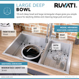 Alternative View of Ruvati Tirana 33" Drop In Stainless Steel Kitchen Sink, 60/40 Double Bowl, 16 Gauge, Zero Radius, RVH8050