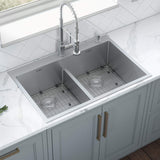 Main Image of Ruvati Tirana Pro 33" Stainless Steel Kitchen Sink, 50/50 Double Bowl, 16 Gauge, Rounded Corners, RVH8051