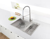 Main Image of Ruvati Tirana 33" Drop In Stainless Steel Kitchen Sink, 60/40 Double Bowl, 16 Gauge, Zero Radius, RVH8059