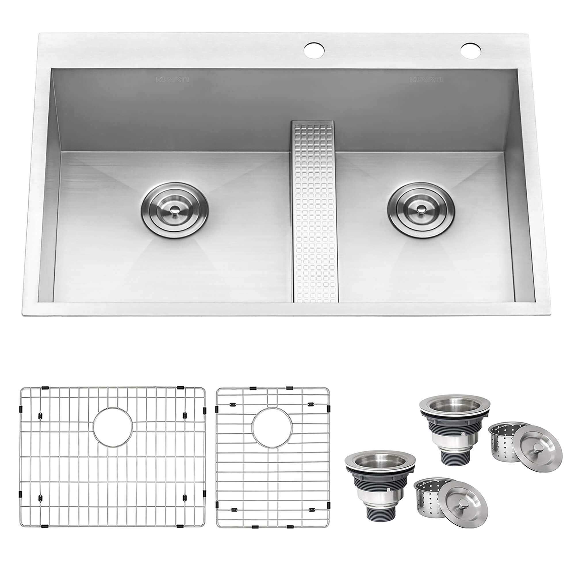 Alternative View of Ruvati Tirana 33" Drop In Stainless Steel Kitchen Sink, 60/40 Double Bowl, 16 Gauge, Zero Radius, RVH8059