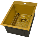 Ruvati Terraza 15 x 20 inch Polished Brass Matte Gold Stainless Steel Drop-in Topmount Bar Prep Sink Single Bowl, 16, Matte Gold Satin Brass, RVH8110GG