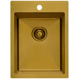 Ruvati Terraza 15 x 20 inch Polished Brass Matte Gold Stainless Steel Drop-in Topmount Bar Prep Sink Single Bowl, 16, Matte Gold Satin Brass, RVH8110GG