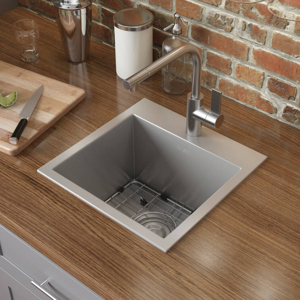 Main Image of Ruvati Tirana 15" Square Stainless Steel Bar/Prep Sink, 16 Gauge, RVH8115