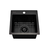 Ruvati Terraza 15 inch Gunmetal Black Stainless Steel Drop-in Topmount Bar Prep Sink Single Bowl, 16, RVH8115BL