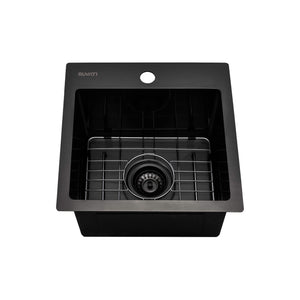 Alternate Image for Ruvati Terraza 15 inch Gunmetal Black Stainless Steel Drop-in Topmount Bar Prep Sink Single Bowl, 16, RVH8115BL