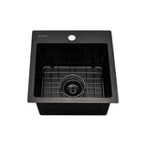 Main Image of Ruvati Terraza 15 inch Gunmetal Black Stainless Steel Drop-in Topmount Bar Prep Sink Single Bowl, 16, RVH8115BL