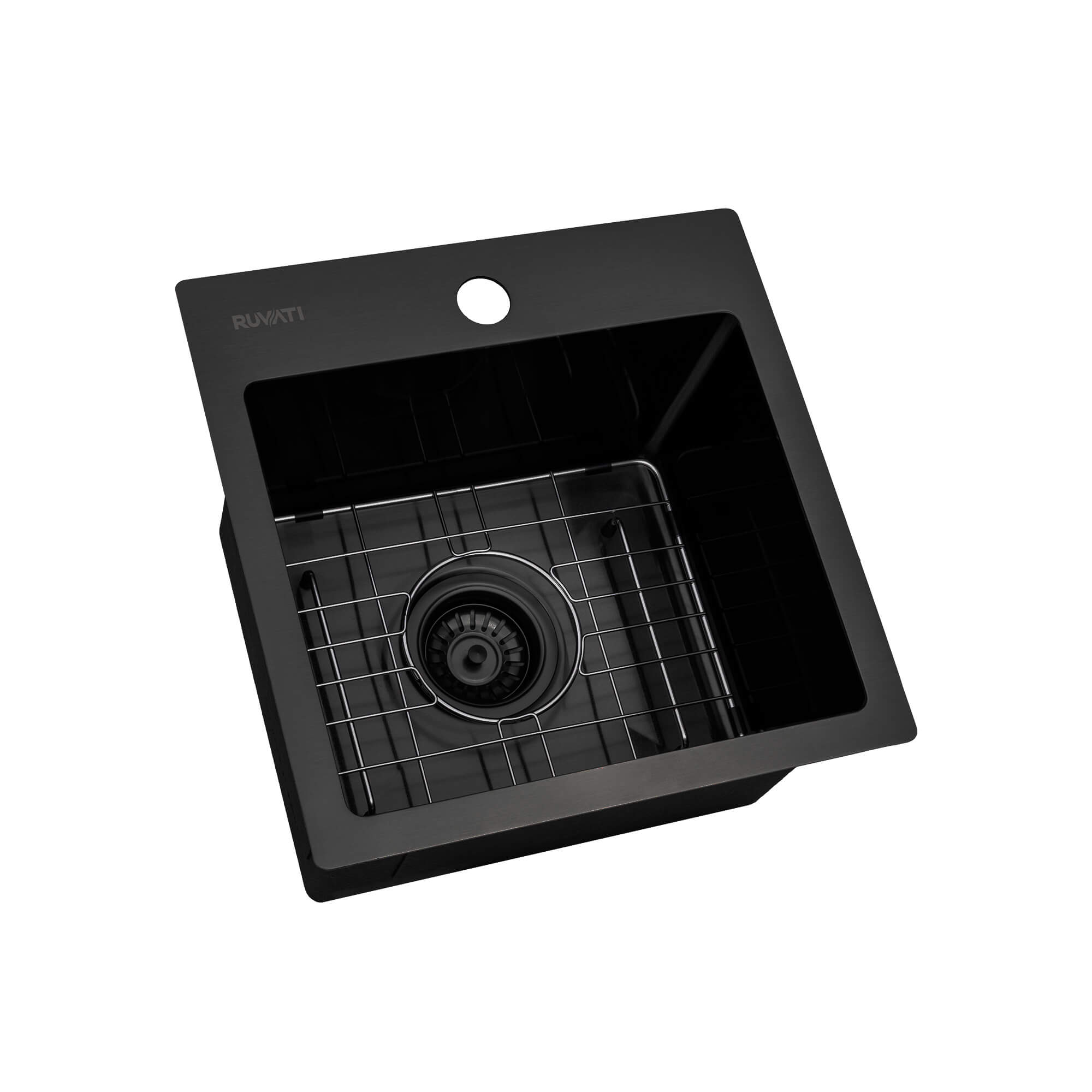 Alternative View of Ruvati Terraza 15 inch Gunmetal Black Stainless Steel Drop-in Topmount Bar Prep Sink Single Bowl, 16, RVH8115BL
