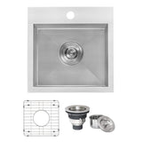 Alternative View of Ruvati Tirana 15" Square Stainless Steel Bar/Prep Sink, 16 Gauge, RVH8115