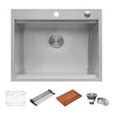 Ruvati Vino 23 x 20 inch RV Workstation Drop-in Topmount Bar Prep Kitchen Sink 16 Gauge Stainless Steel, 16, RVH8203