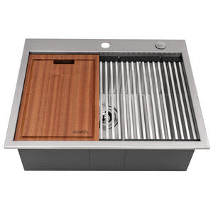 Alternate Image for Ruvati Vino 25 x 20 inch RV Workstation Drop-in Topmount Bar Prep Kitchen Sink 16 Gauge Stainless Steel, 16, RVH8205