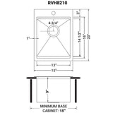 Dimensions Image for Ruvati Giana 15 x 20 inch Gunmetal Black Stainless Steel Workstation Wet Bar Sink Drop-in Topmount, 16, RVH8210BL