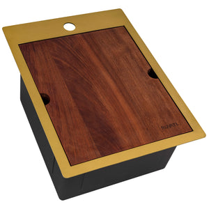 Alternate Image for Ruvati Giana 15 x 20 inch Polished Brass Matte Gold Stainless Steel Workstation Wet Bar Sink Drop-in Topmount, 16, Matte Gold Satin Brass, RVH8210GG