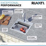 Alternative View of Ruvati Vino 15" Square Stainless Steel Workstation Bar/Prep Sink, 16 Gauge, RVH8215