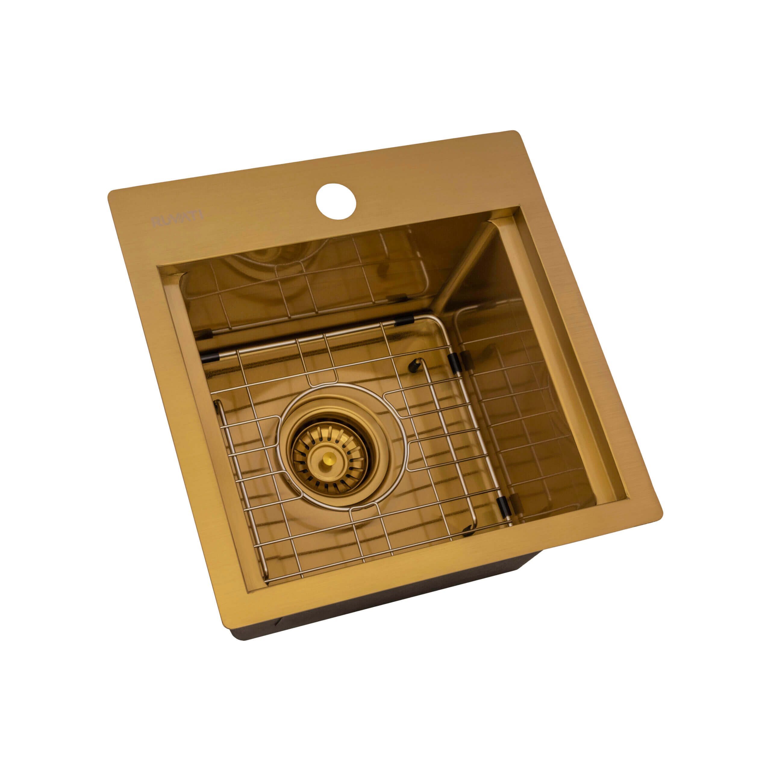 Ruvati Giana 15 inch Polished Brass Matte Gold Stainless Steel Workstation Wet Bar Sink Drop-in Topmount, 16, Matte Gold Satin Brass, RVH8215GG