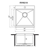 Dimensions for Ruvati 18 x 20 inch RV Camper Van Workstation Drop-in Topmount Bar Prep Tiny Home Sink Stainless Steel, RVH8218