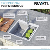 Alternative View of Ruvati Vino 21" Rectangle Stainless Steel Workstation Bar/Prep Sink, 16 Gauge, RVH8221