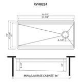 Dimensions for Ruvati Dual-Tier Nova 33" Undermount Stainless Steel Workstation Kitchen Sink, 16 Gauge, RVH8224