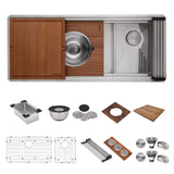 Ruvati Dual-Tier 45-inch Double Bowl Workstation Two-Tiered Ledge Kitchen Sink Undermount 16 Gauge Stainless Steel, 16, RVH8253
