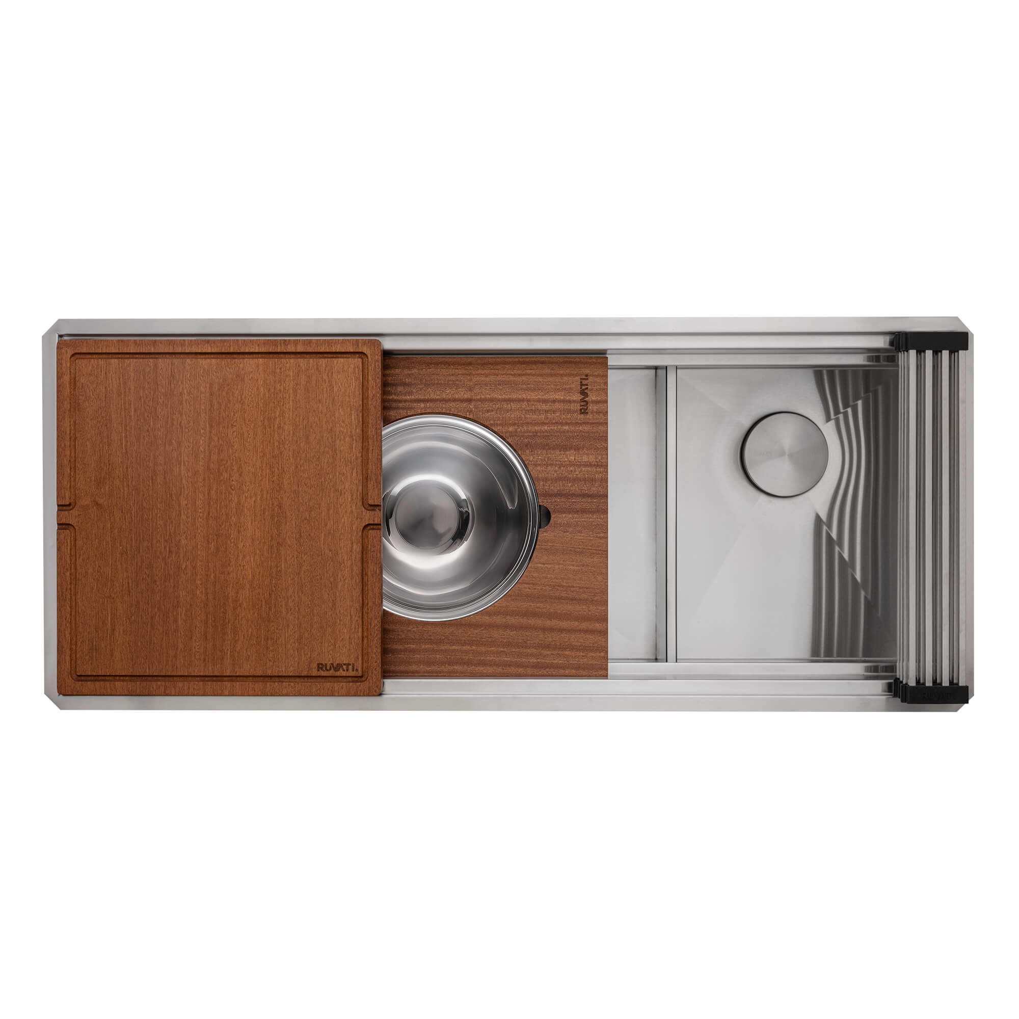 Alternative View of Ruvati Dual-Tier 45-inch Double Bowl Workstation Two-Tiered Ledge Kitchen Sink Undermount 16 Gauge Stainless Steel, RVH8253