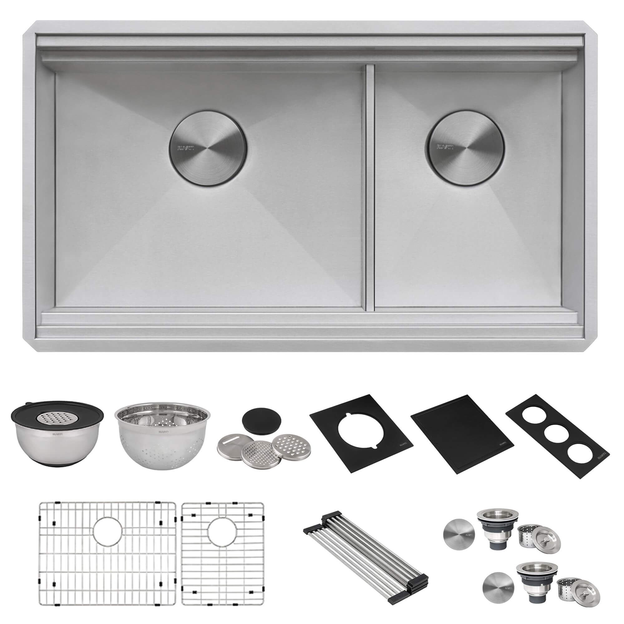 Ruvati Dual Tier Nova 33" Undermount Stainless Steel Workstation Kitchen Sink, 60/40 Double Bowl, RVH8254 Product Image