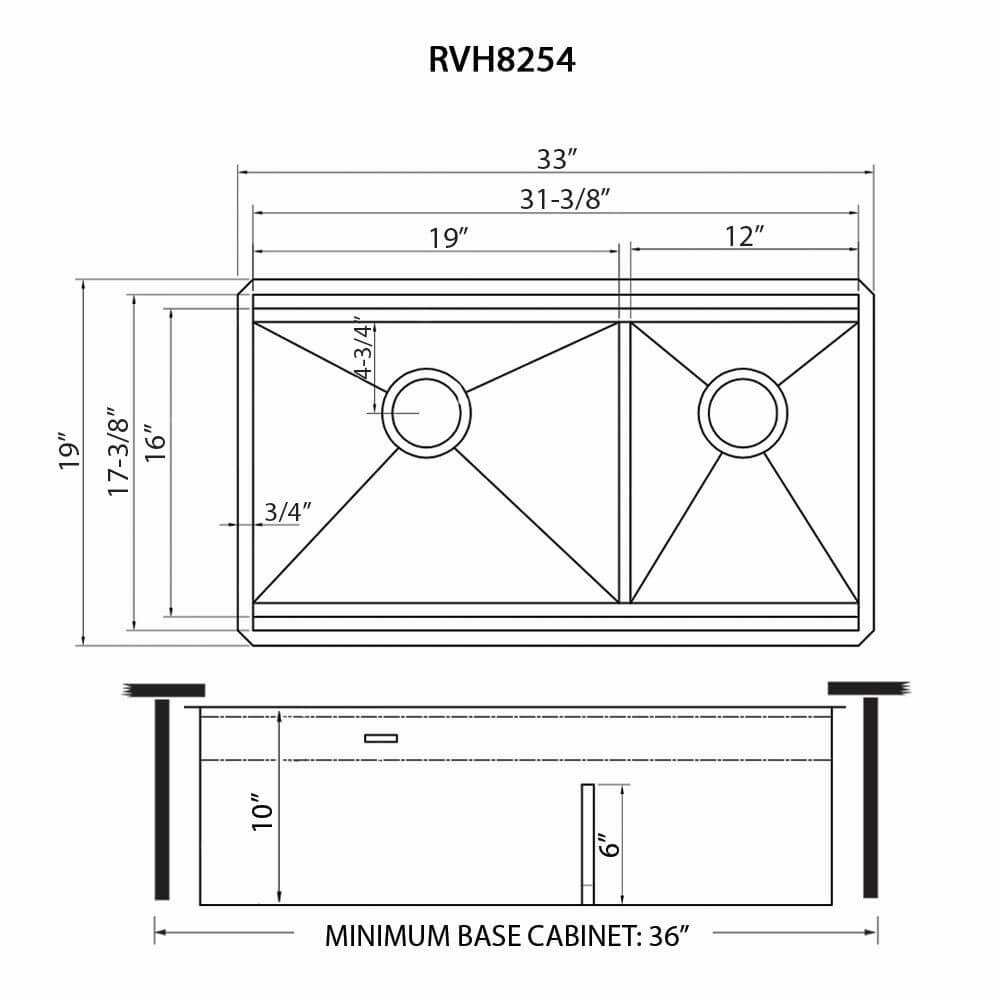 Ruvati Dual Tier Nova 33" Undermount Stainless Steel Workstation Kitchen Sink, 60/40 Double Bowl, RVH8254 Product Image