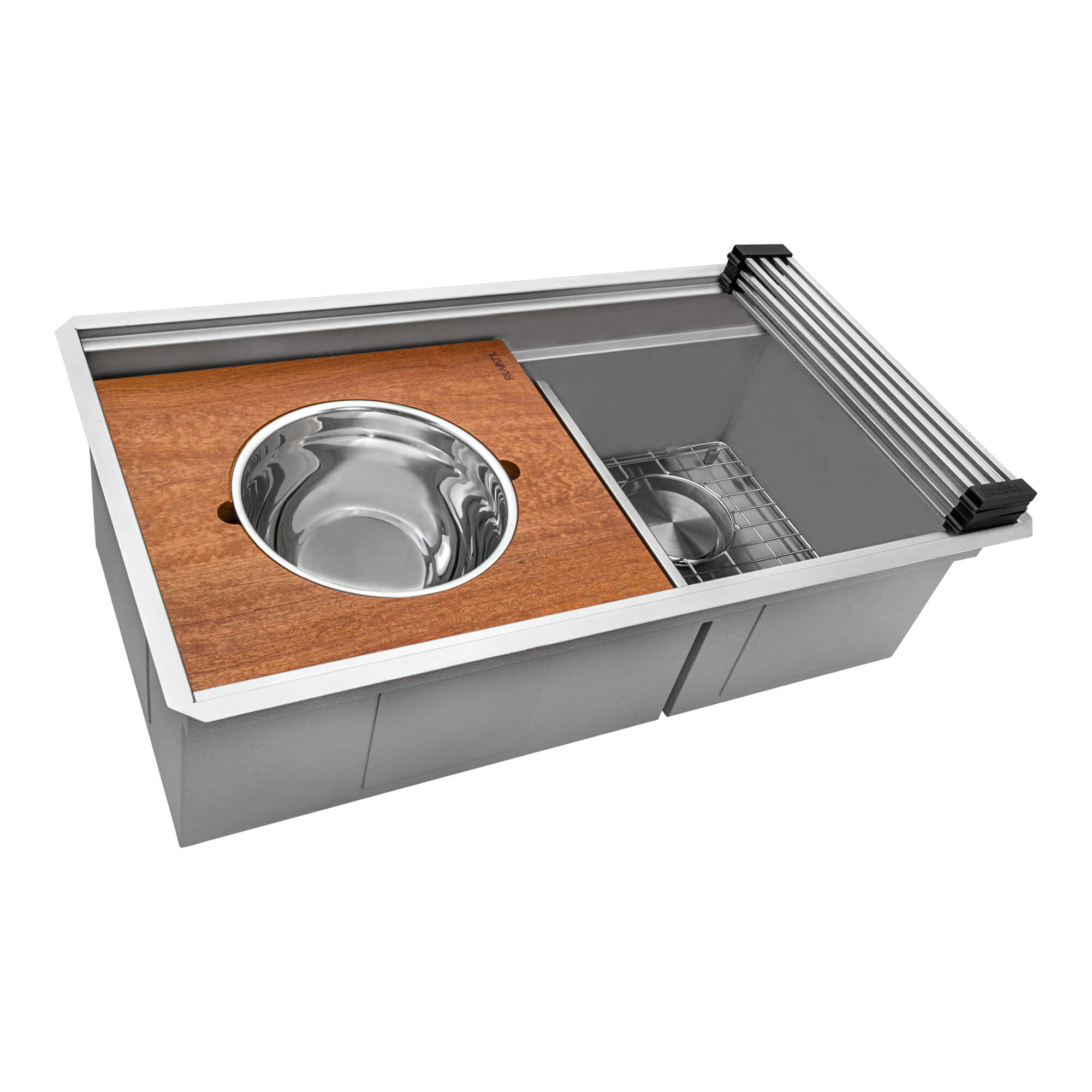 Alternative View of Ruvati Dual-Tier 33" Undermount Stainless Steel Workstation Kitchen Sink, 60/40 Low Divide Double Bowl, 16 Gauge, RVH8255